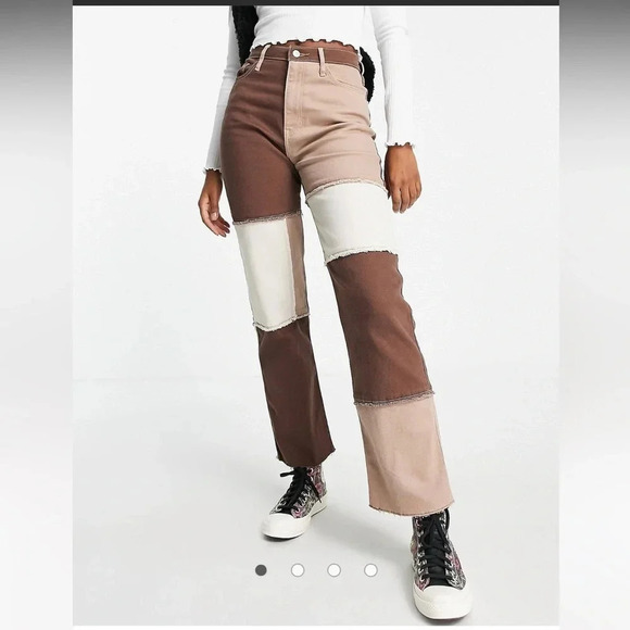 HOLLISTER ULTRA HIGH-RISE BROWN PATCHWORK DAD JEANS SIZE 9 - Picture 1 of 11